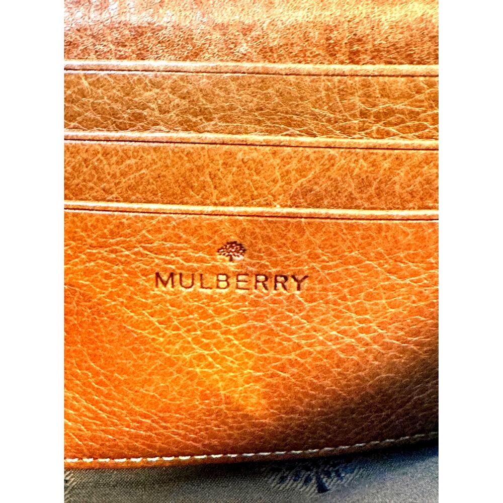 Mulberry Brown Cognac Leather Bifold Accordion Wallet Brass Plaque - Picture 9 of 12